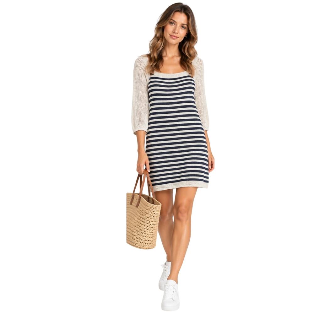 JUICY COUTURE WOMENS CASHMERE COTTON STRIPED KNIT DRESS BLUE WHITE L NWT